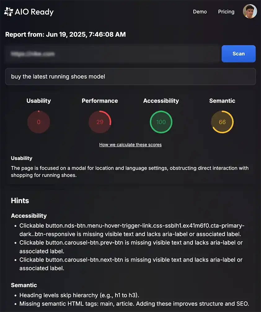Screenshot of AIO Ready scan results